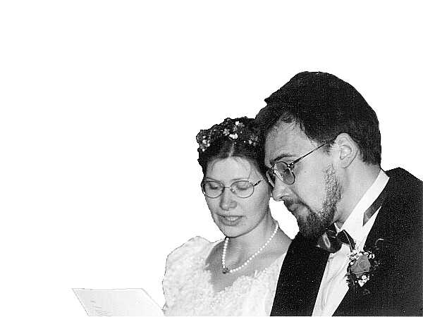 Melanie and Matthias Kasimir in church during wedding ceremony. (22K JPEG)